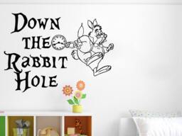 Wall Decals Quote Down The Rabbit Hole Decal Alice in Wonderland White Vinyl Sticker Bedroom Nursery Baby Room Home Decor Ms527 - thumbnail 1