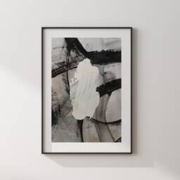 Qatar Map - Black & Grey Abstract Painting Of Wall Art Print Traval Poster - thumbnail 3