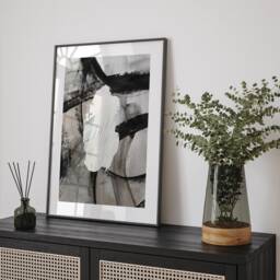 Qatar Map - Black & Grey Abstract Painting Of Wall Art Print Traval Poster - thumbnail 1