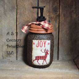 Buffalo Plaid Reindeer Themed Hand Soap Dispenser, Grubby Mason Jar With Pump, Rustic Cabin Christmas Decor, Country Christmas, Lodge - thumbnail 1