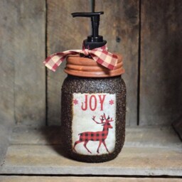 Buffalo Plaid Reindeer Themed Hand Soap Dispenser, Grubby Mason Jar With Pump, Rustic Cabin Christmas Decor, Country Christmas, Lodge - thumbnail 2
