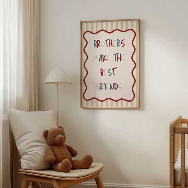 Kids Room Print, Brother Boys Wall Poster, Typography Bedroom Art, Dopamine Decor, Siblings Gift For Boys - image 1
