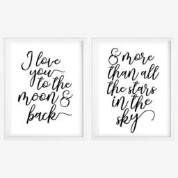 I Love You To The Moon & Back Nursery Decor Sign Template -Nursery Wall Art Set, Printable Decor, Diy, Digital - thumbnail 1