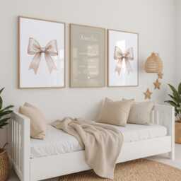 Beige Bow Nursery Prints How Wonderful Life Is Now You're in The World Set - thumbnail 3