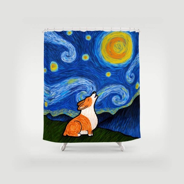 Corgi Shower Curtain - Starry Baroo Pembroke & Cardigan - image 1