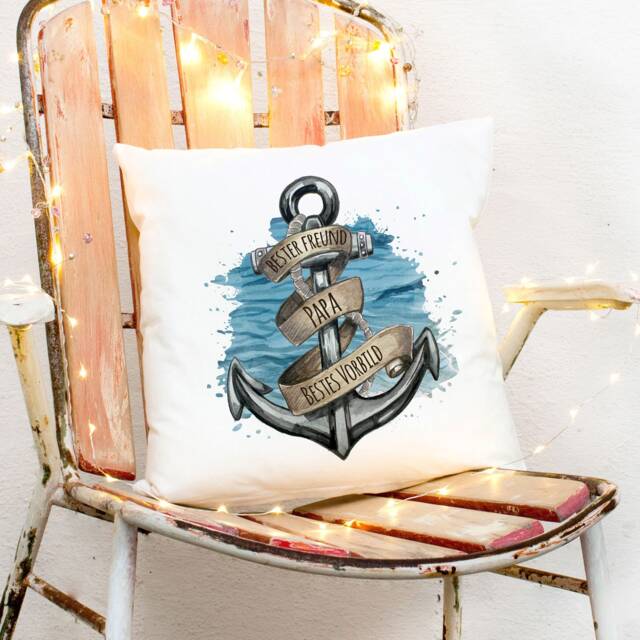 Pillow Maritime Anchor Banderole & Saying Best Friend Dad Role Model Including Filling Decorative Pillow Printed Ks227 - image 1