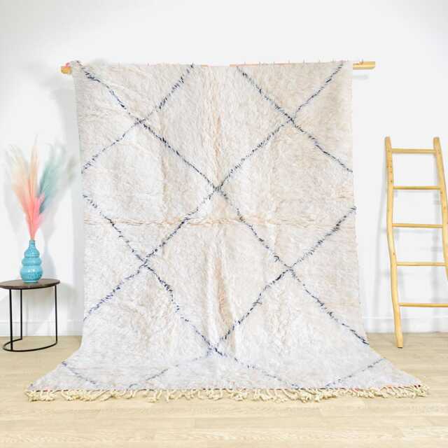 Authentic White & Black Moroccan Rug, Shag Custom Made Carpet, Large Area Berber Rug - image 1