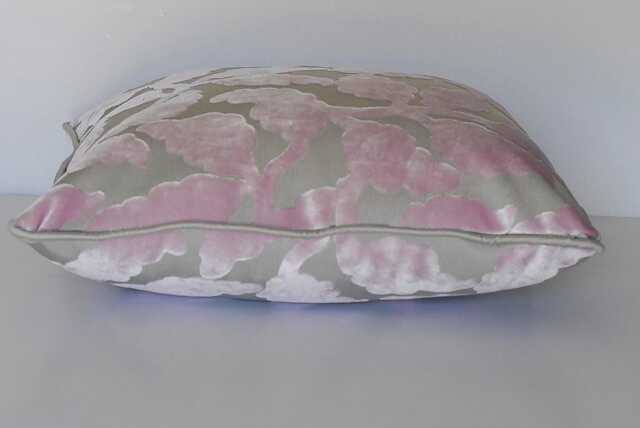 Sale Large Pink & Grey Velvet Floral Decorative Throw Pillow With Piping For Sofa Or Chair in Living Room Bedroom Handmade Usa - image 1