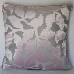 Sale Large Pink & Grey Velvet Floral Decorative Throw Pillow With Piping For Sofa Or Chair in Living Room Bedroom Handmade Usa - thumbnail 2