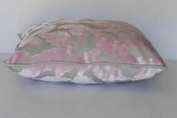 Sale Large Pink & Grey Velvet Floral Decorative Throw Pillow With Piping For Sofa Or Chair in Living Room Bedroom Handmade Usa - thumbnail 1