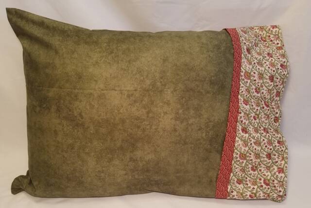Sage, Red & Pink Floral Trim Standard/Queen Pillowcase - image 1