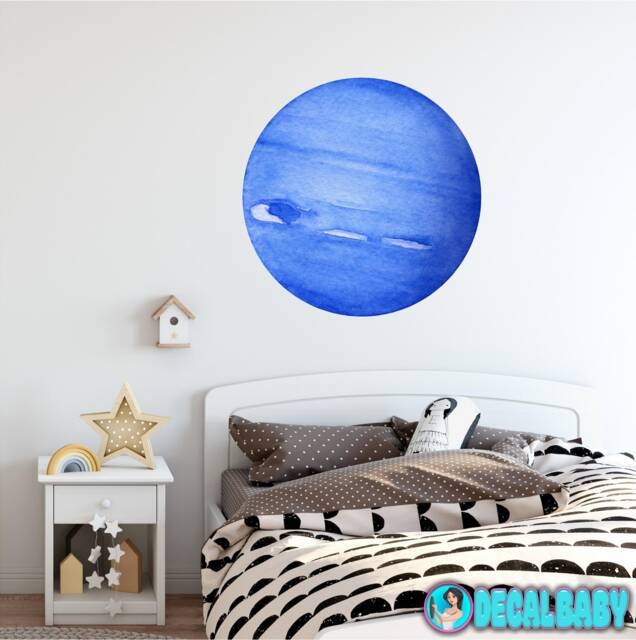 Planet Neptune Watercolor Wall Decal Sticker Solar System Mural Outer Space Art Removable Peel & Stick Fabric - image 1