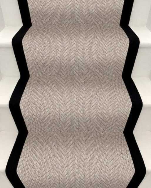 Stitched Taped Edge Stair Runner Chevron Light Beige - image 1
