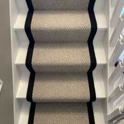 Stitched Taped Edge Stair Runner Chevron Light Beige - thumbnail 3
