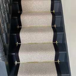 Stitched Taped Edge Stair Runner Chevron Light Beige - thumbnail 4