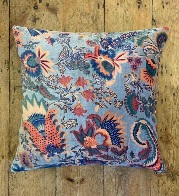 Grey Floral Boho Style Cotton Velvet Cushion Cover 50x 50cm - image 1