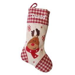 Personalised Christmas Stocking Red & Cream Santa Reindeer Snowman Designs Baby Boot Sock Nordic Traditional Style Decoration - thumbnail 2