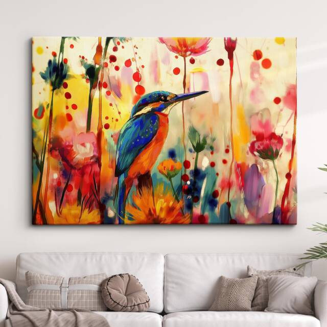 Colorful Kingfisher Abstract Bird Oil Painting Splatter Pet Animal Wall Art Framed Canvas Poster Print Home Living Room Decor Gift Idea - image 1