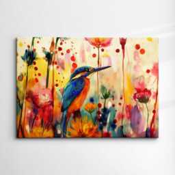 Colorful Kingfisher Abstract Bird Oil Painting Splatter Pet Animal Wall Art Framed Canvas Poster Print Home Living Room Decor Gift Idea - thumbnail 3