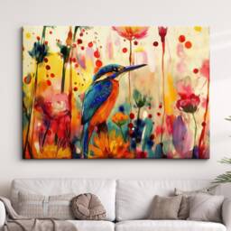Colorful Kingfisher Abstract Bird Oil Painting Splatter Pet Animal Wall Art Framed Canvas Poster Print Home Living Room Decor Gift Idea - thumbnail 1