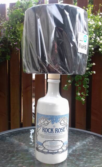 Rock Rose Scottish Botanicals Ceramic Gin Bottle - Upcycled Table Lamp Without Shade - 3Amp UK Electrical Plug With On/Off Switch - image 1