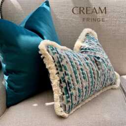 Teal Geometric Fringed Cushion Cover Custom Size + Trim Colour - thumbnail 2