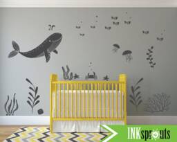 Under The Sea Room Decal 05, Ocean Theme Room, Whale Decal, Nursery Wall Stickers, Fish, Octopus, Modern Decor - thumbnail 1