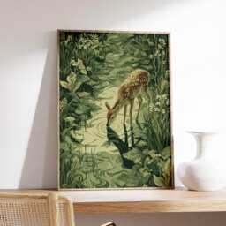 Deer Forest Poster, Botanical Nature Art Print in Modern Illustration Style - thumbnail 2