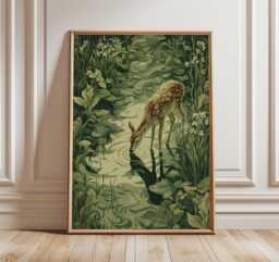 Deer Forest Poster, Botanical Nature Art Print in Modern Illustration Style - thumbnail 1