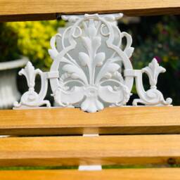 Rare White Cast Iron & Oak Garden Bench - thumbnail 3