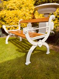 Rare White Cast Iron & Oak Garden Bench - thumbnail 1