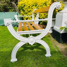 Rare White Cast Iron & Oak Garden Bench - thumbnail 2