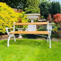Rare White Cast Iron & Oak Garden Bench - thumbnail 4