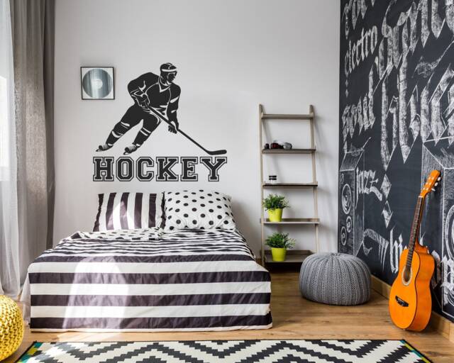 Ice Hockey Wall Decal - Boy Room Sports Decor Teen Bedroom Vinyl Sticker Q127 - image 1