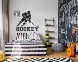 Ice Hockey Wall Decal - Boy Room Sports Decor Teen Bedroom Vinyl Sticker Q127 - thumbnail 1