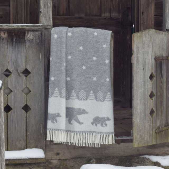 Moon Wool Throw - Polar Bear Grey Blanket With Stars Fully Reversible Cozy Gift - image 1