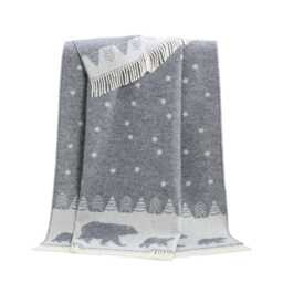 Moon Wool Throw - Polar Bear Grey Blanket With Stars Fully Reversible Cozy Gift - thumbnail 2