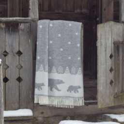 Moon Wool Throw - Polar Bear Grey Blanket With Stars Fully Reversible Cozy Gift