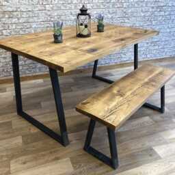 Industrial Steel A - Frame Leg Straight Edge Rustic Dining Table - thumbnail 4
