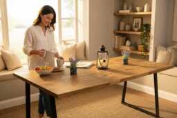 Industrial Steel A - Frame Leg Straight Edge Rustic Dining Table - thumbnail 1
