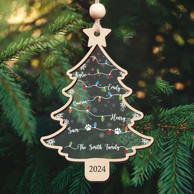 Custom Family Christmas Tree Ornament 2025, Names Wooden Ornament, Gifts, Large Gift, Grandparent Gift - image 1