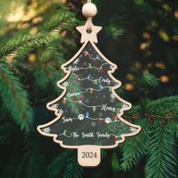 Custom Family Christmas Tree Ornament 2025, Names Wooden Ornament, Gifts, Large Gift, Grandparent Gift - thumbnail 1