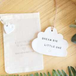 Dream Big Little One, Personalised Cloud Decoration, New Baby Gift, Christening, Nursery Birth Announcement, Clay Keepsake - thumbnail 2
