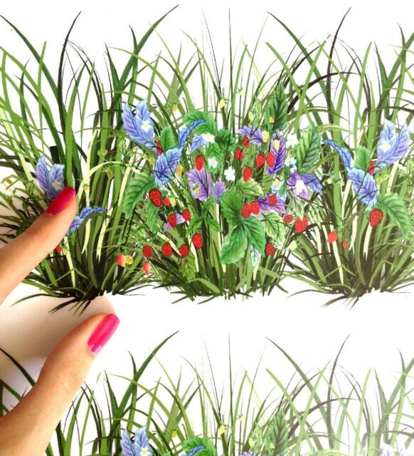 Wall Decals Grass With Strawberry, Home D??cor, Kitchen Decal Border, Decor, For Tiles Walls Furniture - image 1