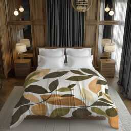 Beige Brown Vintage Leaves Comforter With Warm Boho Botanicals For Rustic Organic Bedrooms #173
