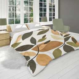 Earth Tone Abstract Boho Leaves Comforter, Botanical Farmhouse Bedding, Rustic Biophilic Home, Brown Beige Green Bedroom Decor #173 - thumbnail 2