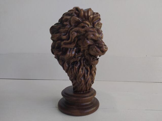 Lion Statue Of Wood, Painted, Wooden Finial, 1Pc, Home Wall Embellishments, Wood Wall Art Decor - image 1