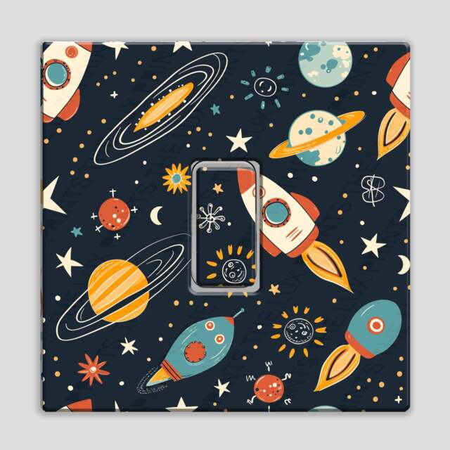 Space D1 Light Switch Sticker Astronaut Planet Rocket Decal Kids Bed Room Girls Boys Decor Nursery New Born Home Wall Decoration Star Moon