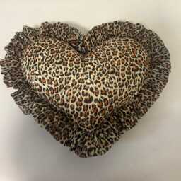 Luxury Handmade Frilled Leopard Pillow Heart Cushion Plush Decor With Ruffles & Pink - thumbnail 2