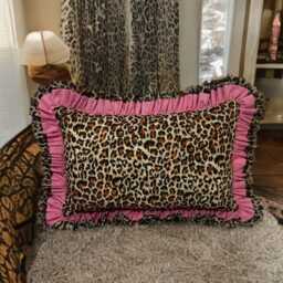 Luxury Handmade Frilled Leopard Pillow Heart Cushion Plush Decor With Ruffles & Pink - thumbnail 3